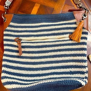 The SAK crochet purse blue and white EUC